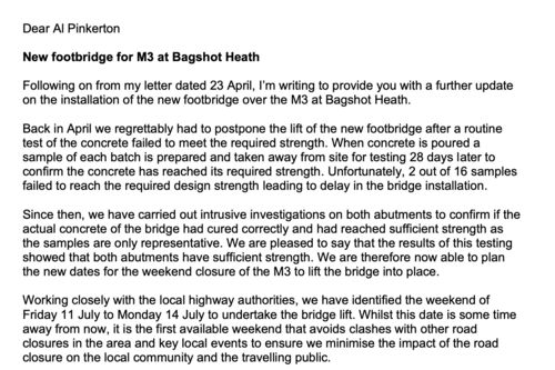 Letter from National Highways