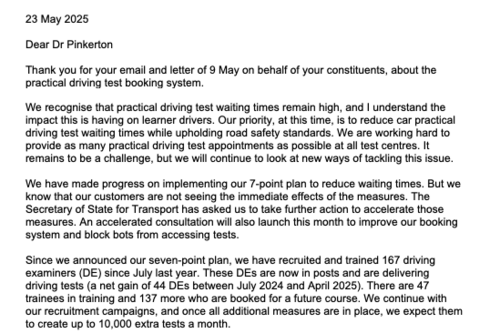 Letter image from DVSA CEO