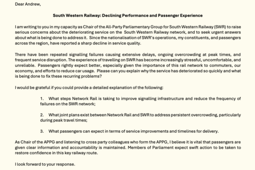 South Western Rail APPG Letter