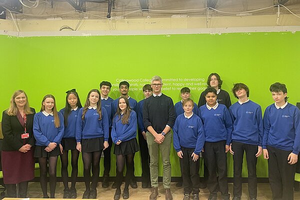 Surrey Heath MP standing with Collingwood students